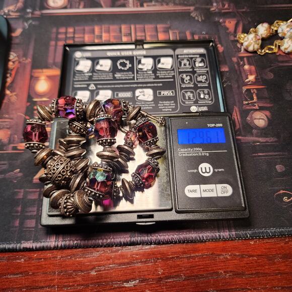 Vtg Purple Swarovski Crystal Necklace Solid Sterling Silver Beads Toggle 129g - Picture 8 of 10